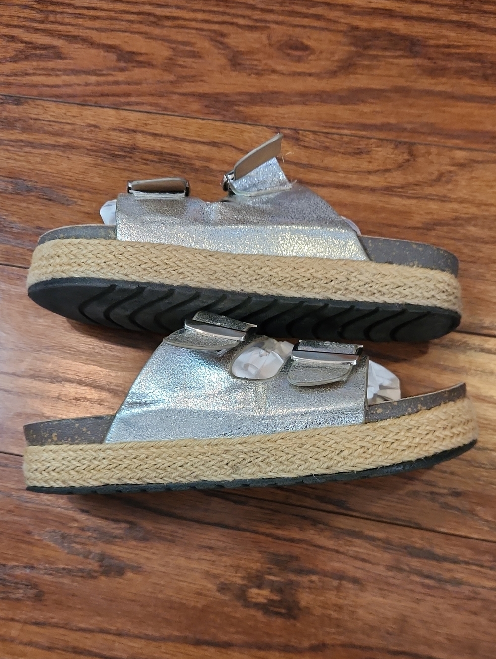 P & L Silver Metallic Double Buckle Platform Slip On Sandals - Picture 6 of 7